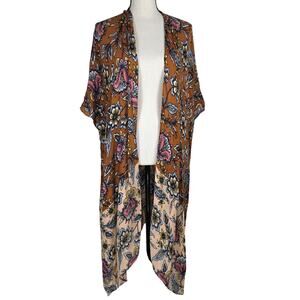 Ruggine Kimono Women One Size Brown Floral Open Front Boho Duster Cottage Casual